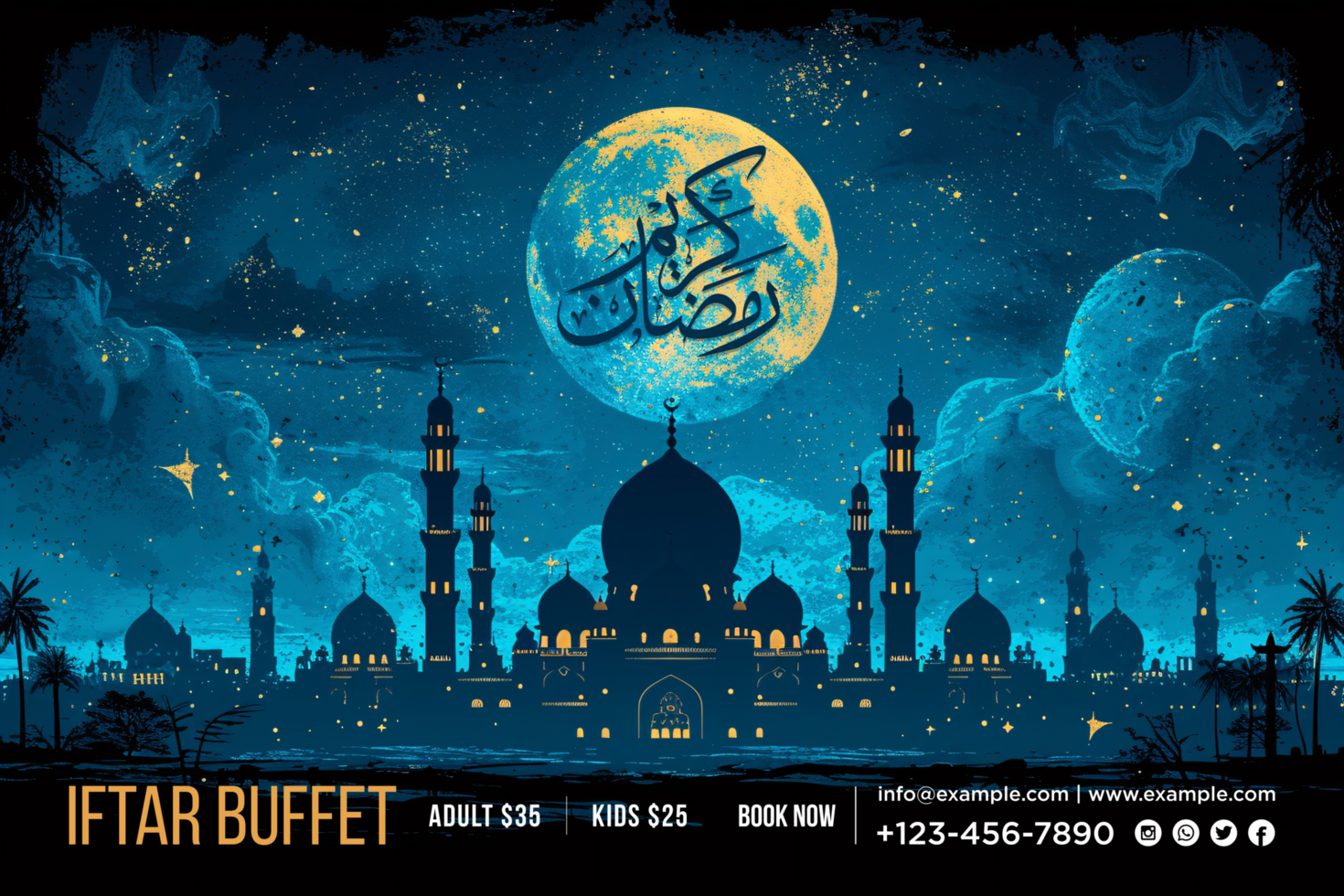 Blue sky Mosque Background Ramadan Iftar Party Banner for an Elegant and Stunning Celebration Theme psd