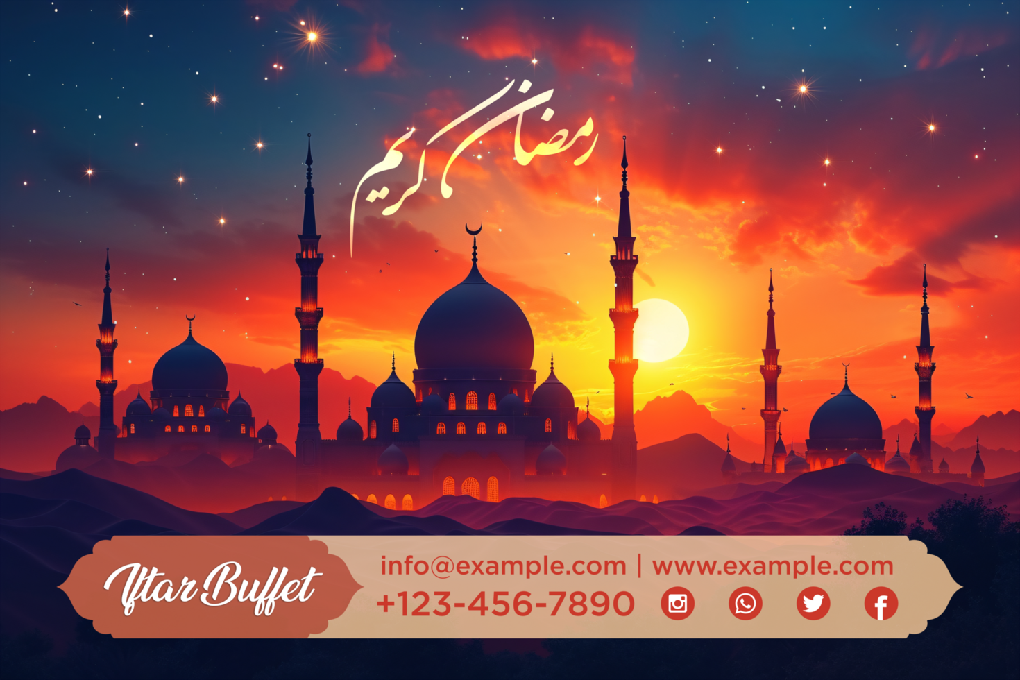 Golden Hanging Stars Ramadan Banner Template for a Traditional, Elegant, and Warm Festive Invitation psd