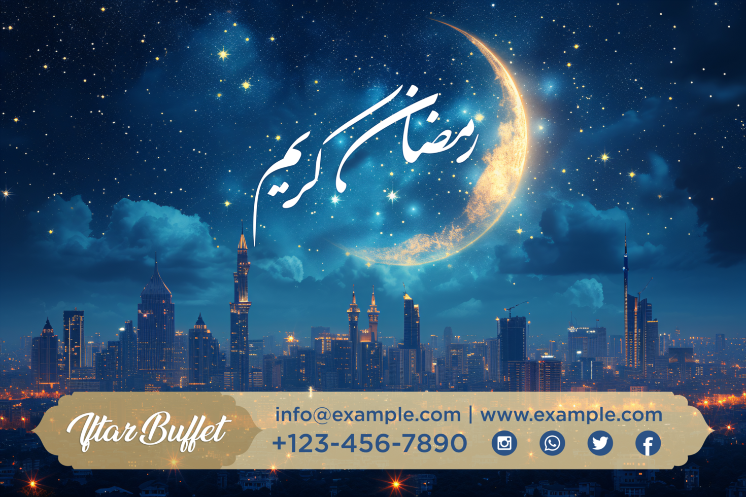 Modern Ramadan Iftar Invitation Banner with Elegant Hanging Elements and Festive Arabic Designs psd