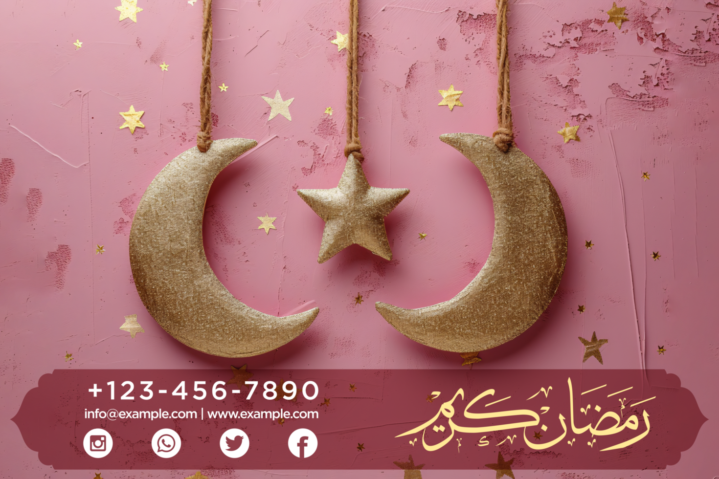 Golden Hanging moon star Ramadan Banner Template for a Traditional, Elegant, and Warm Festive Invitation psd