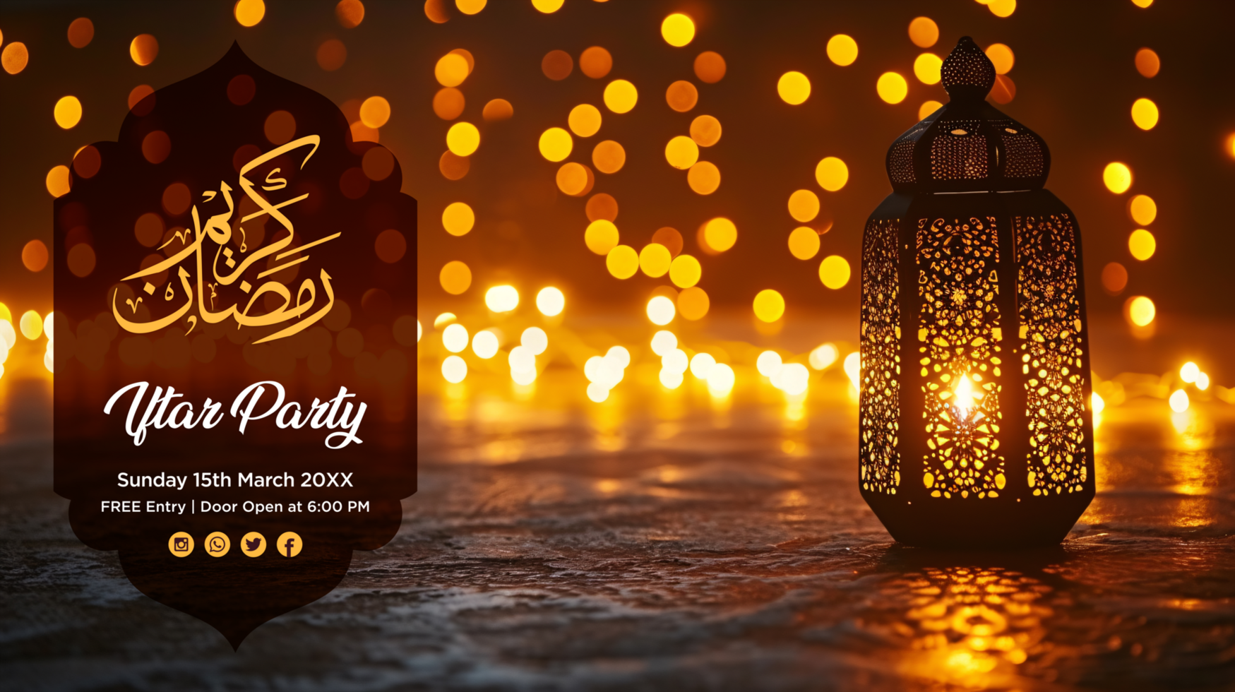 Elegant Ramadan Kareem Banner for Iftar Celebration Featuring Calligraphy and Sparkling Festive Elements psd