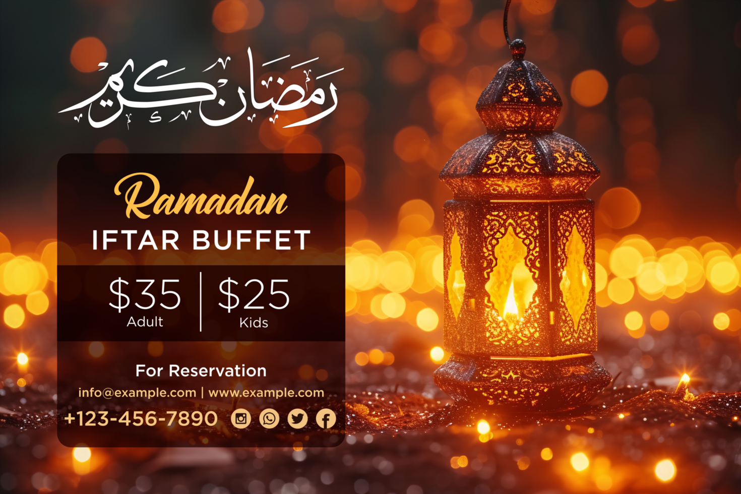 Celebrate Ramadan Kareem with a Luxurious Iftar Buffet Banner Featuring Elegant Hanging Stars psd