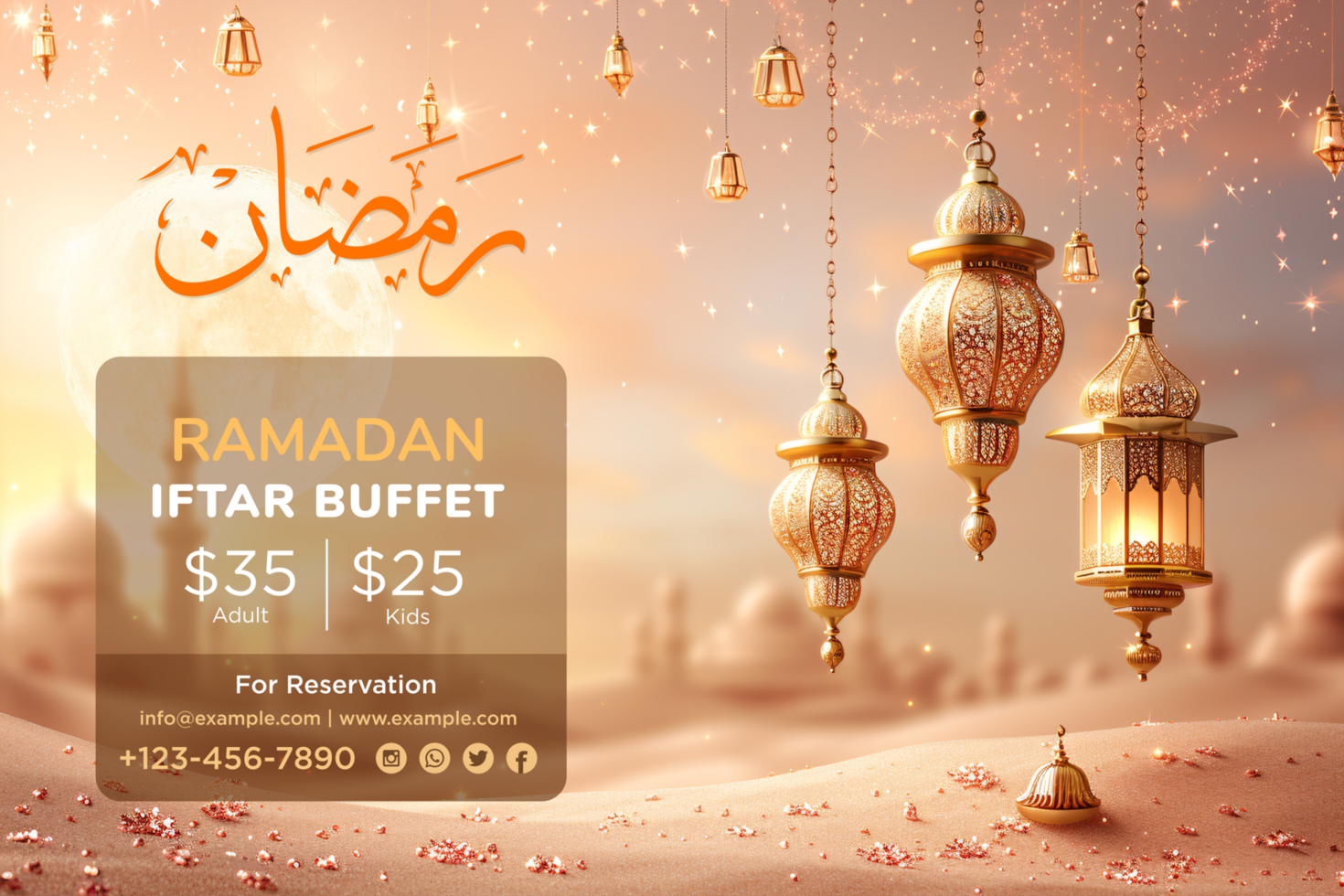 Ramadan Hanging Moon symbolizes peace and togetherness in a beautifully designed banner psd
