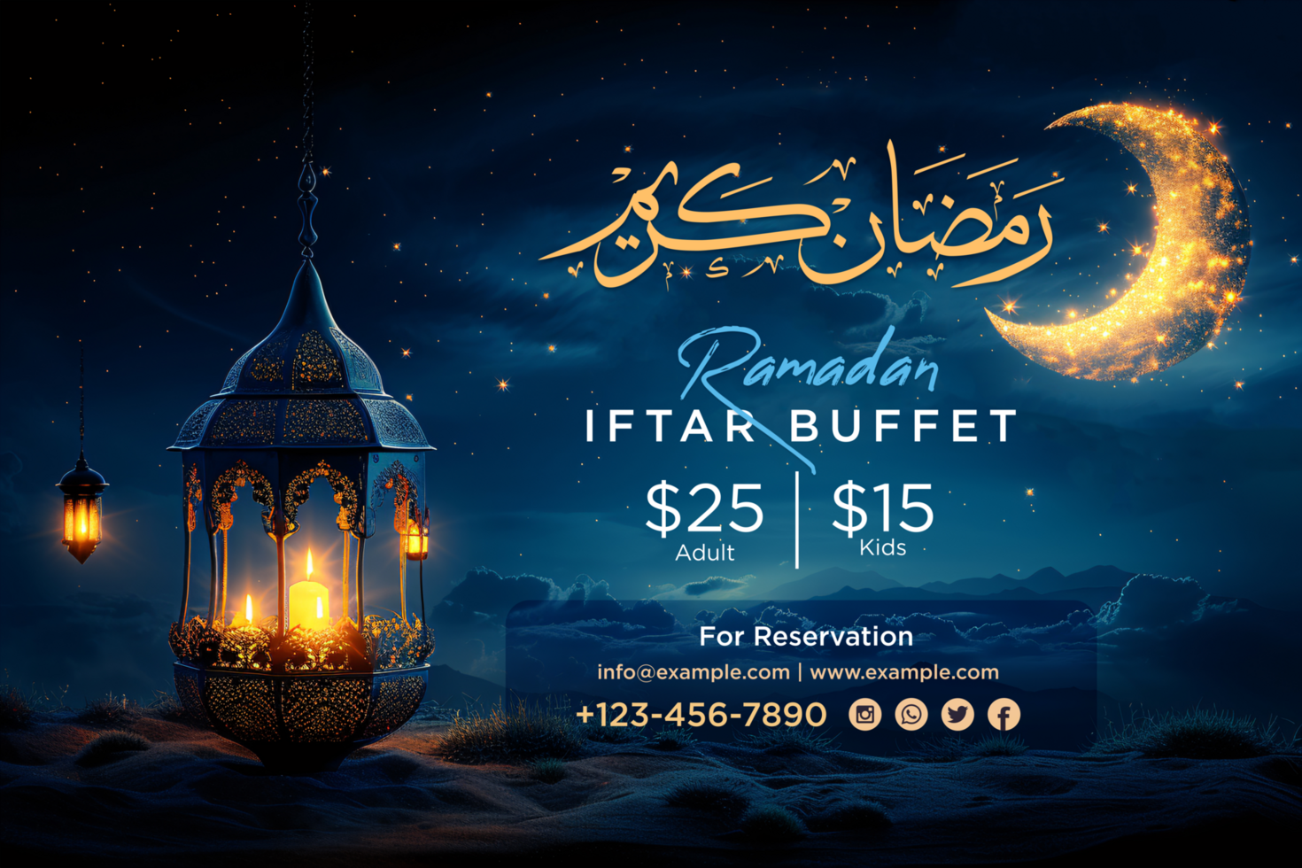 Ramadan Iftar Party Hanging Stars Banner with Beautiful Arabic Patterns and Glowing Decorative Accents psd