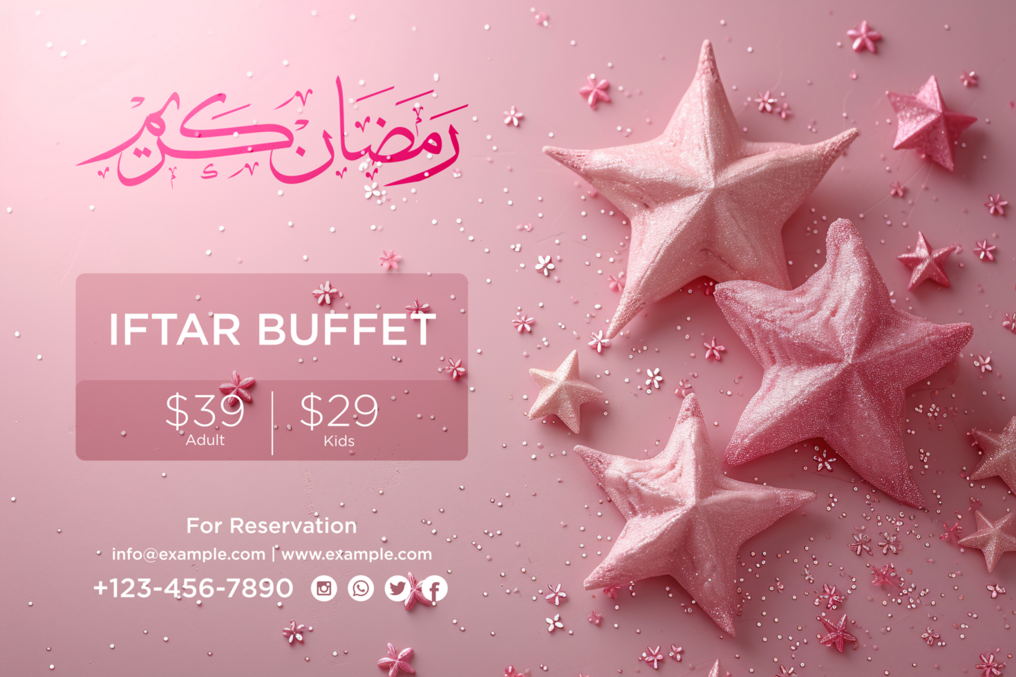 Ramadan Iftar Buffet Banner Design Template with Crescent Moon, Stars, and Festive Lanterns for Celebrations psd