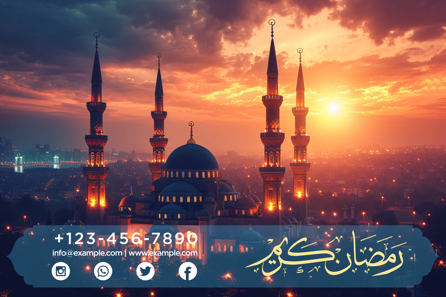 Traditional Arabic Theme Ramadan Iftar Party Banner with Hanging Stars and Gold Crescent Moon psd