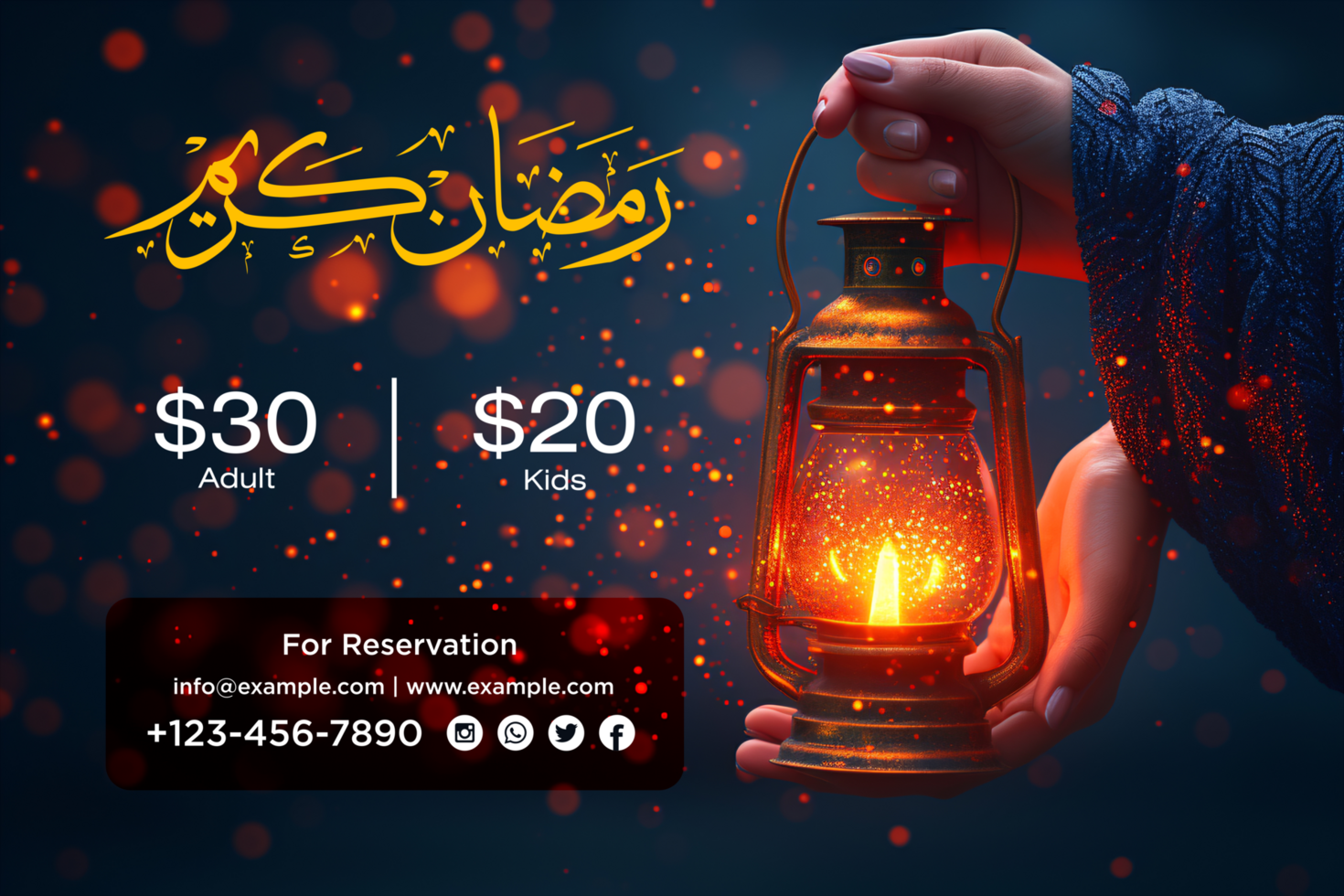 Ramadan Iftar Buffet Banner Design Template and Festive Lanterns psd