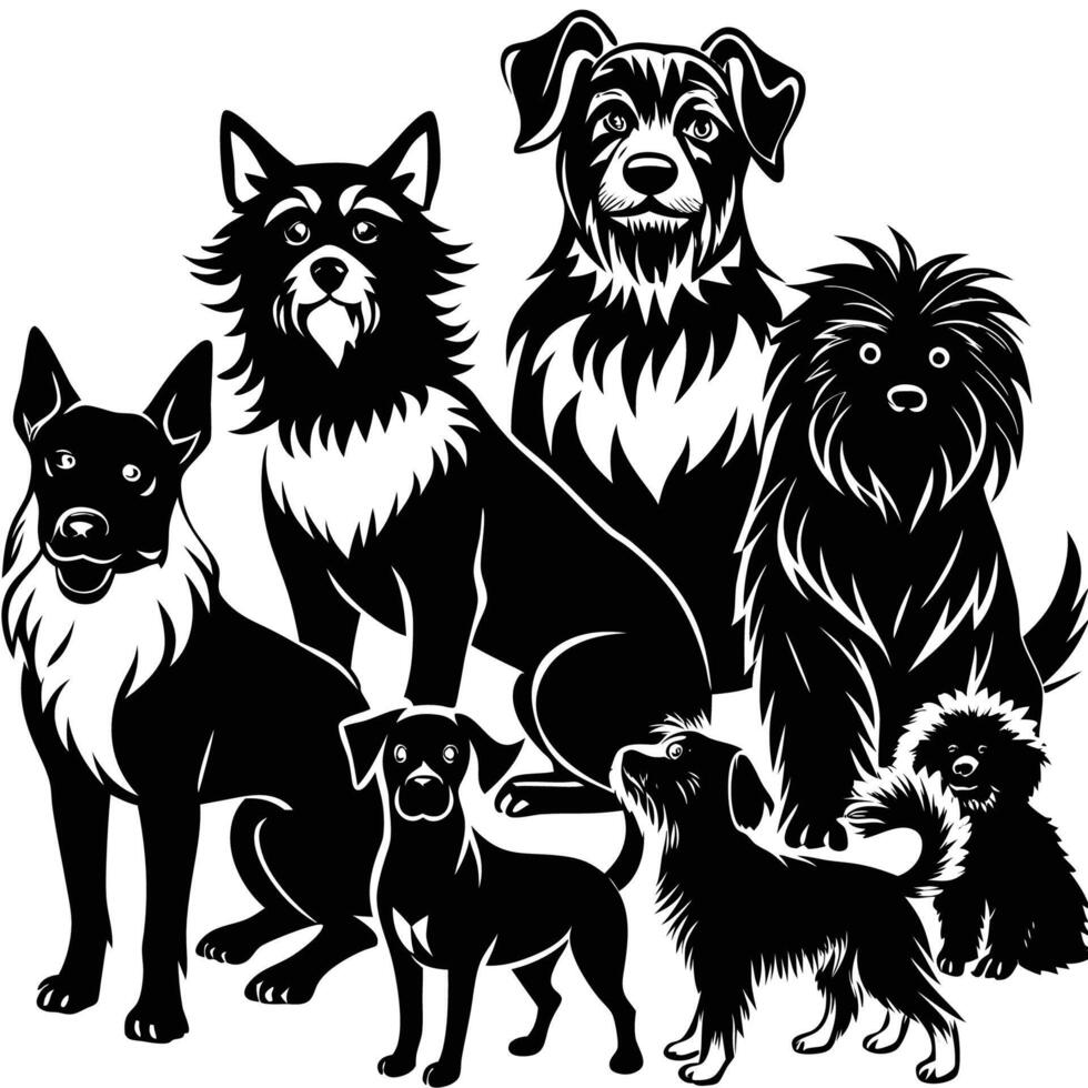 Silhouette of Diverse Dog Breeds in Format vector