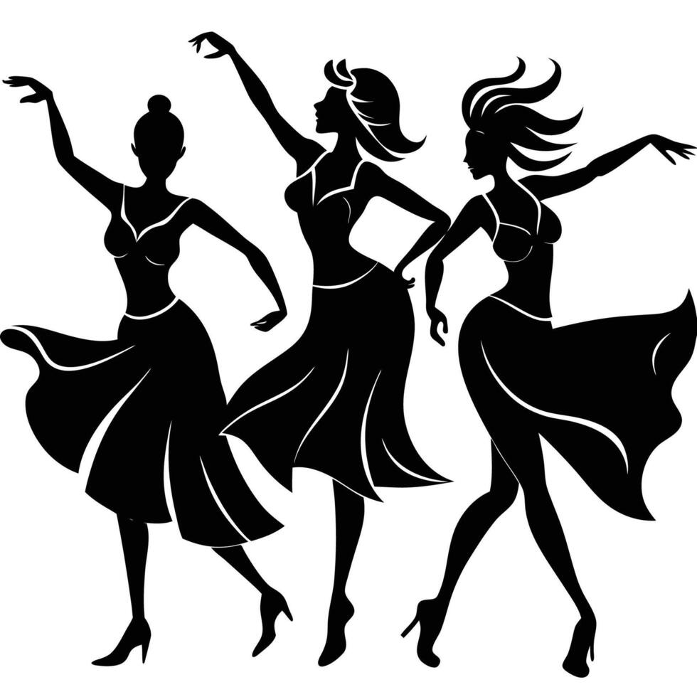 Graceful Silhouette of Dancing Women Isolated in Black vector