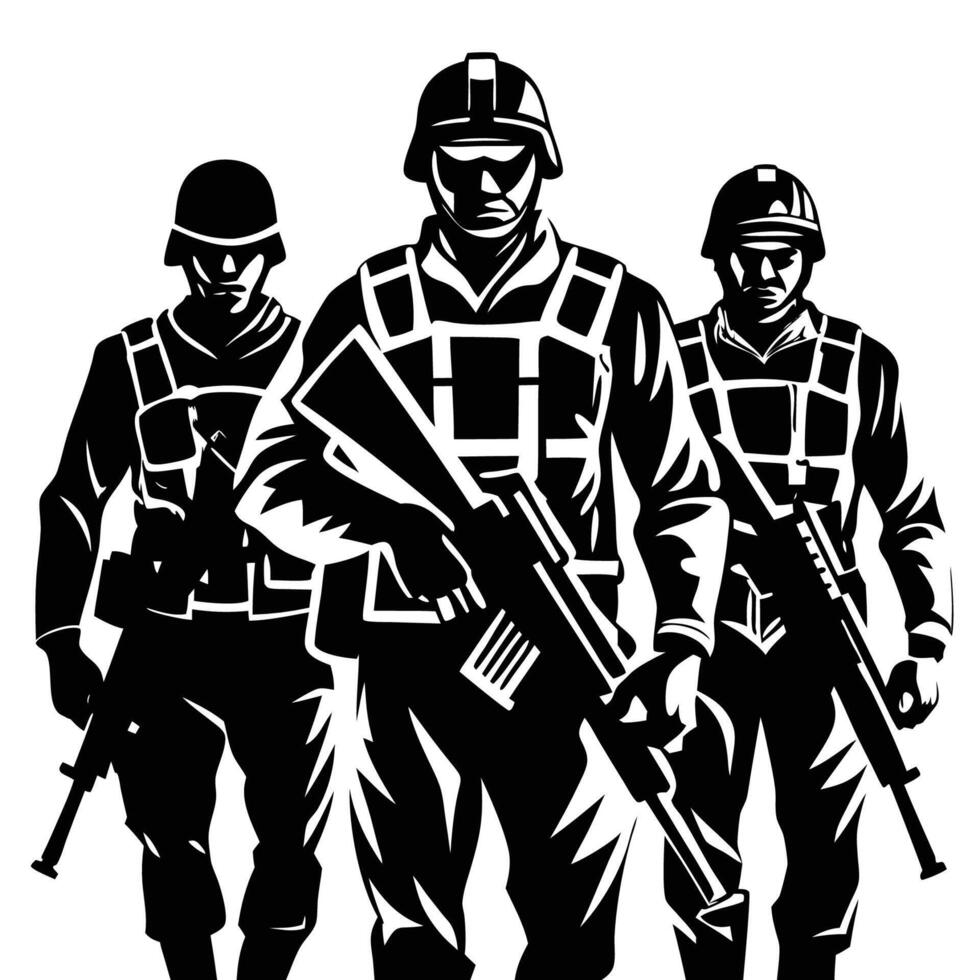 Silhouette of Soldiers on a Plain Background Art vector
