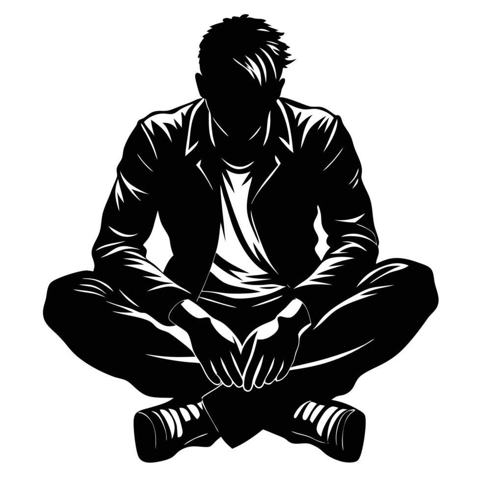 Solitary Figure in Contemplation A Silhouette of a Man Sitting vector