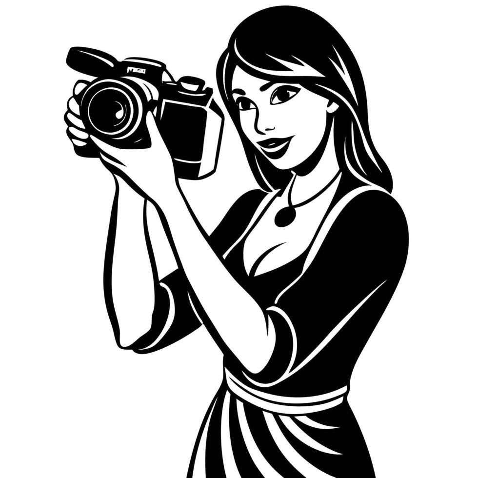 Silhouette of a Woman Taking a Picture on a White Background vector