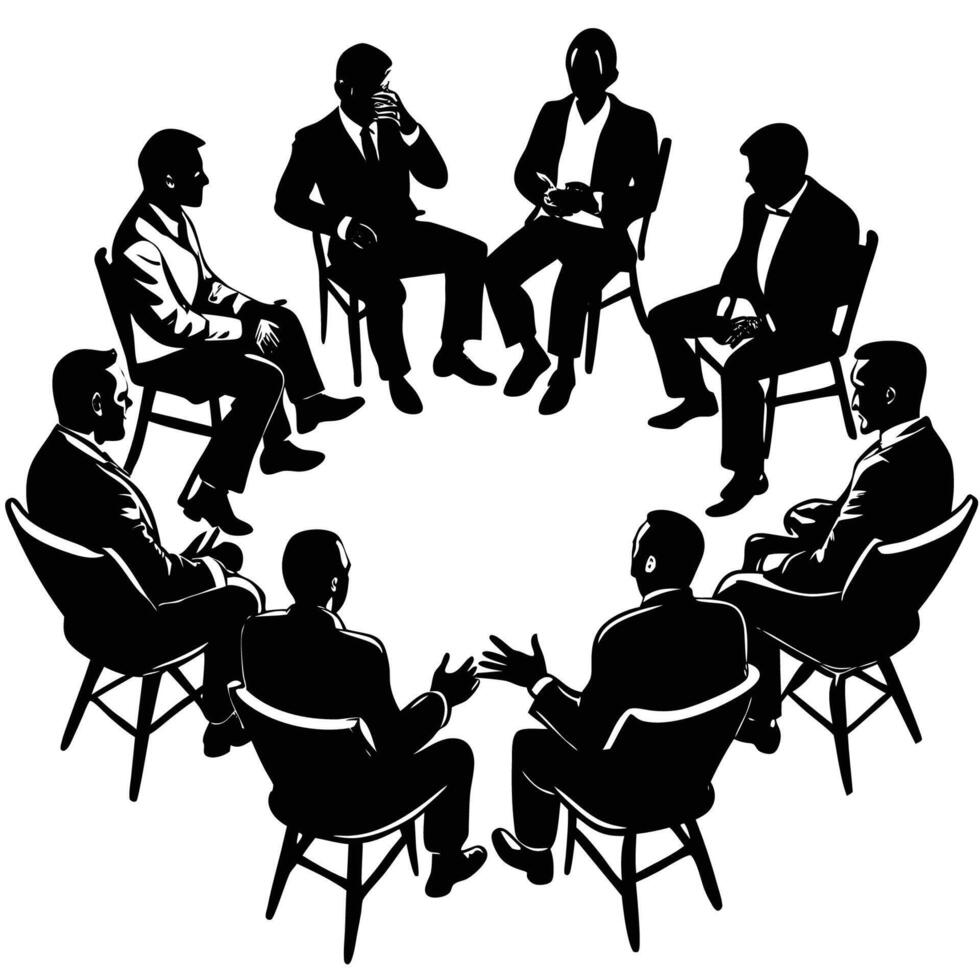 Contemplative Circle of Silhouettes on Chairs vector