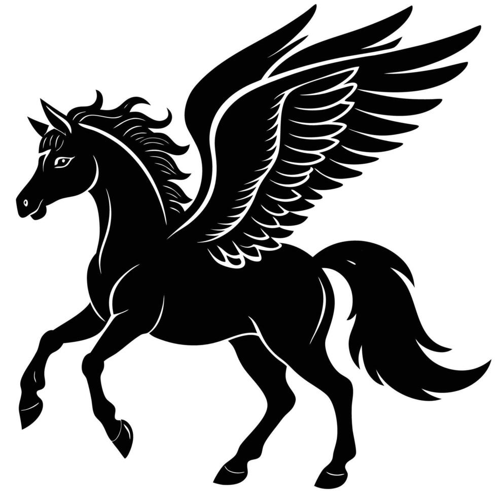 Silhouette Watercolor Pegasus Soaring on a White Background vector
