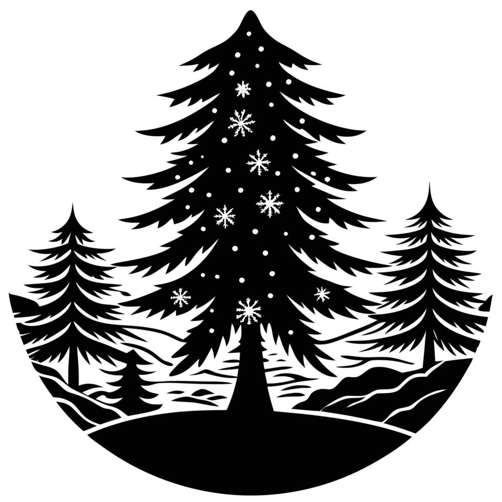 Silhouette Christmas Tree in Winter Wonderland Nature Landscape vector