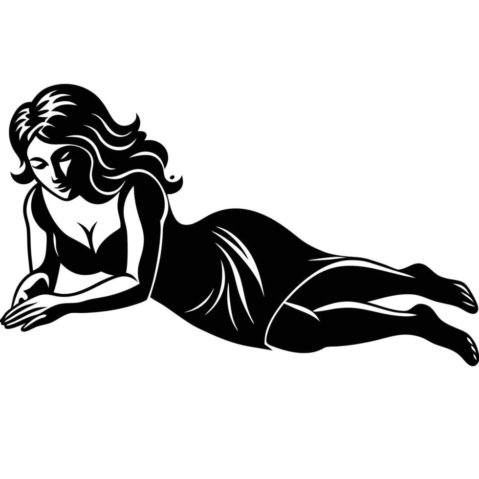 Serene Silhouette of a Reclining Woman on a White Canvas vector