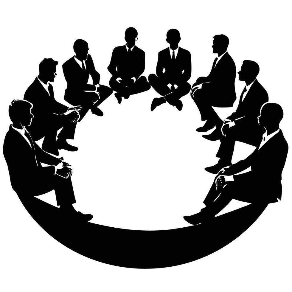 Gathering of Silhouettes in a Semicircular Silhouette on White Background vector