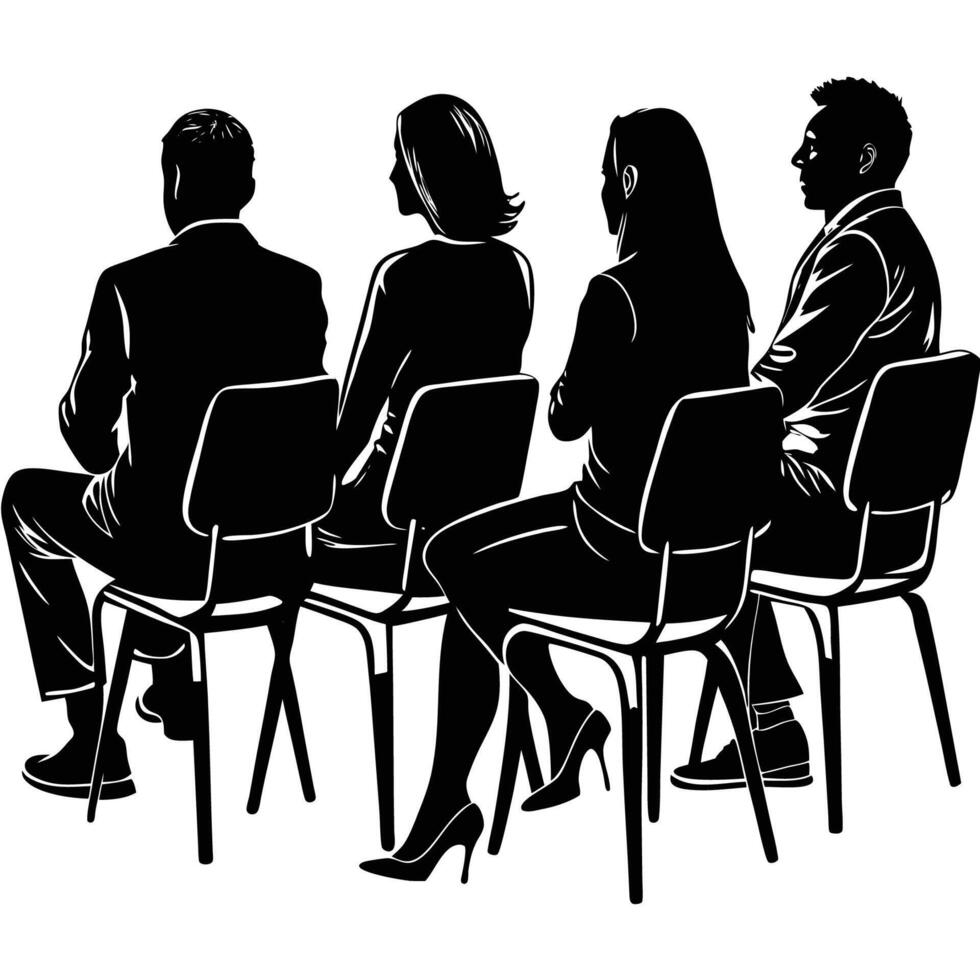 Silhouette of People Sitting on Chairs in a Peaceful Gathering vector