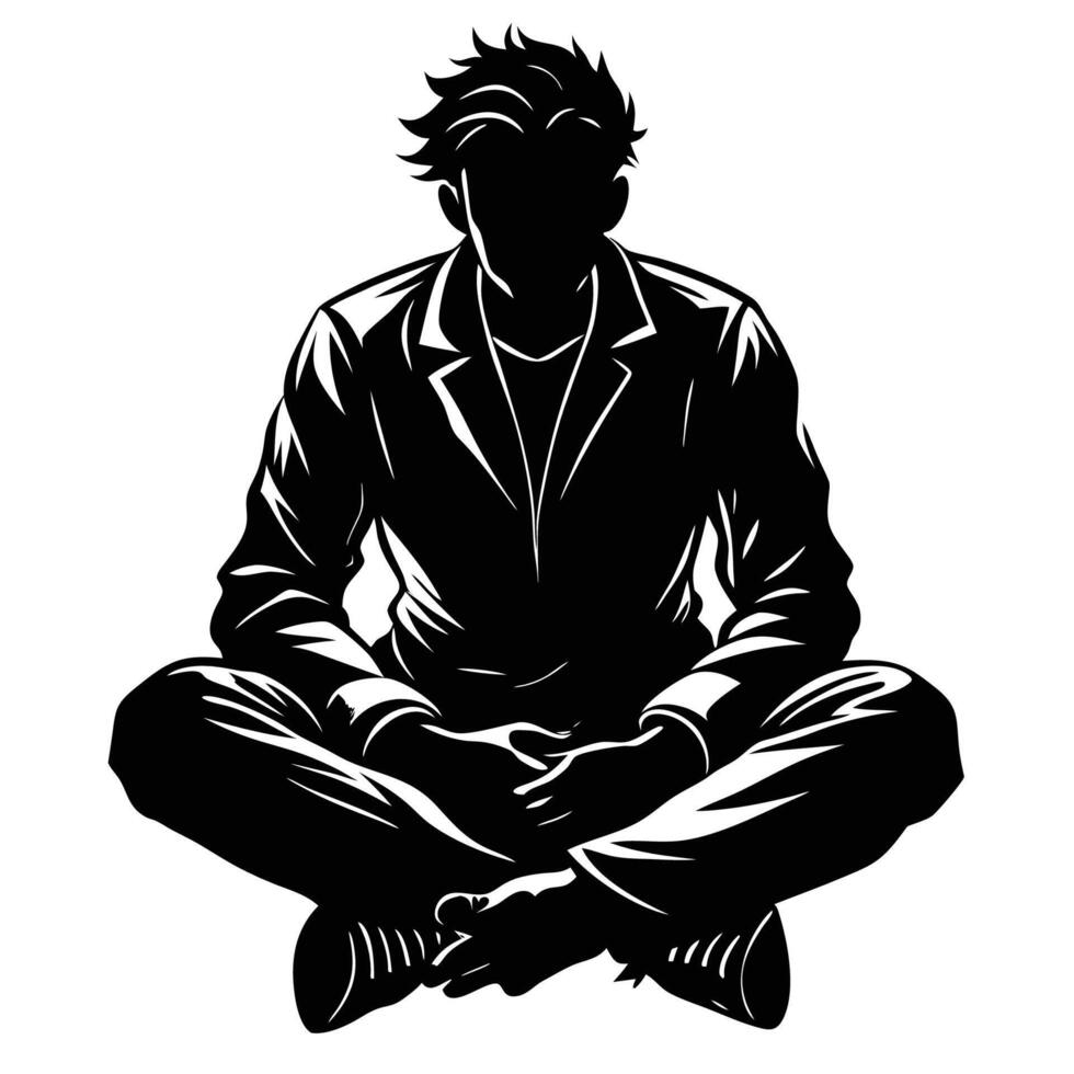 Serene Silhouette of a Man in Contemplative Solitude vector