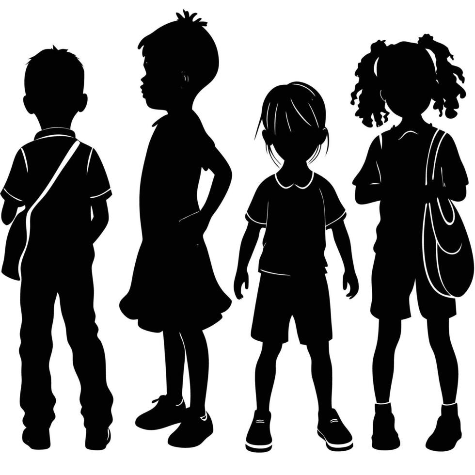 Set of Two Playful Silhouette Kids Figures with Motion Effect vector