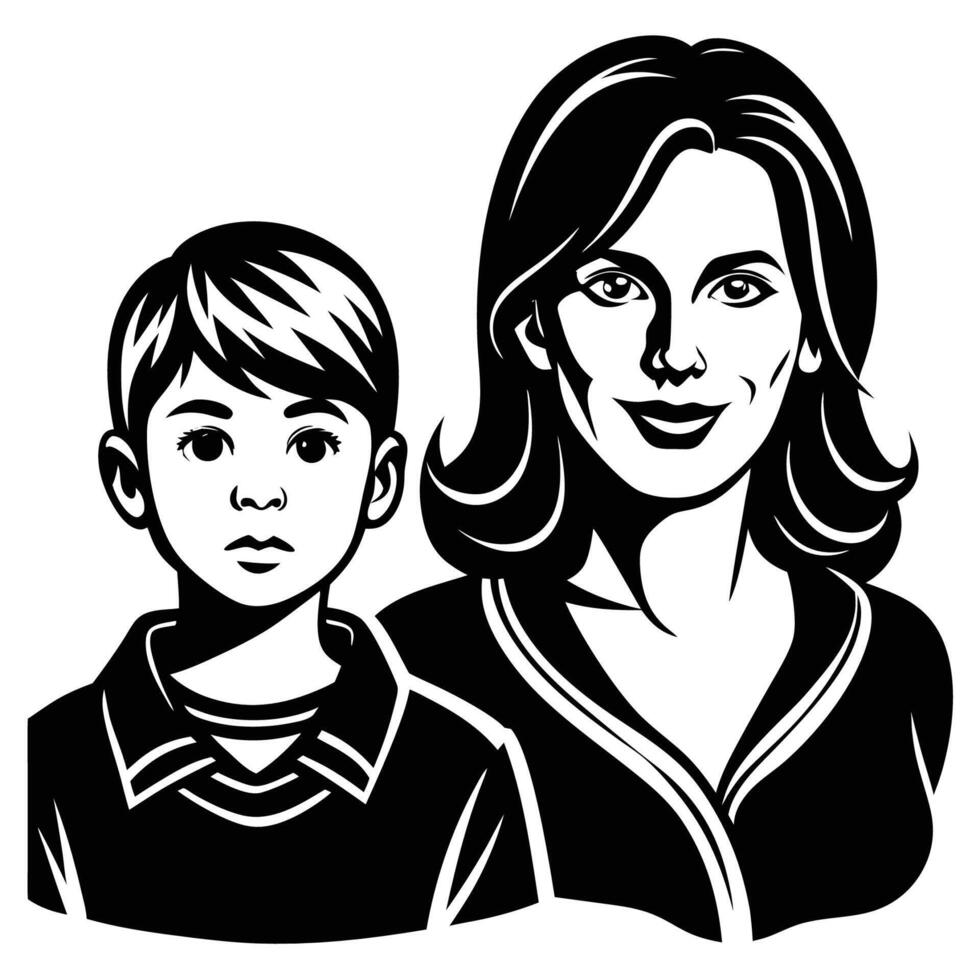 Silhouette of a Loving Mother and Her Son on a White Background vector