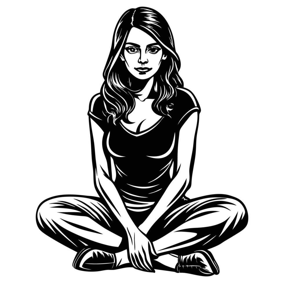 Sketch of a Woman Sitting Gracefully on a White Isolated Background vector