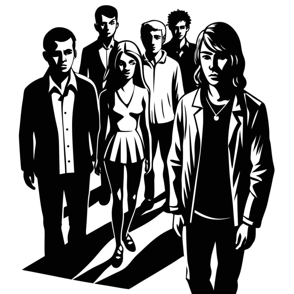Illustration of People with Shadows on a White Background vector