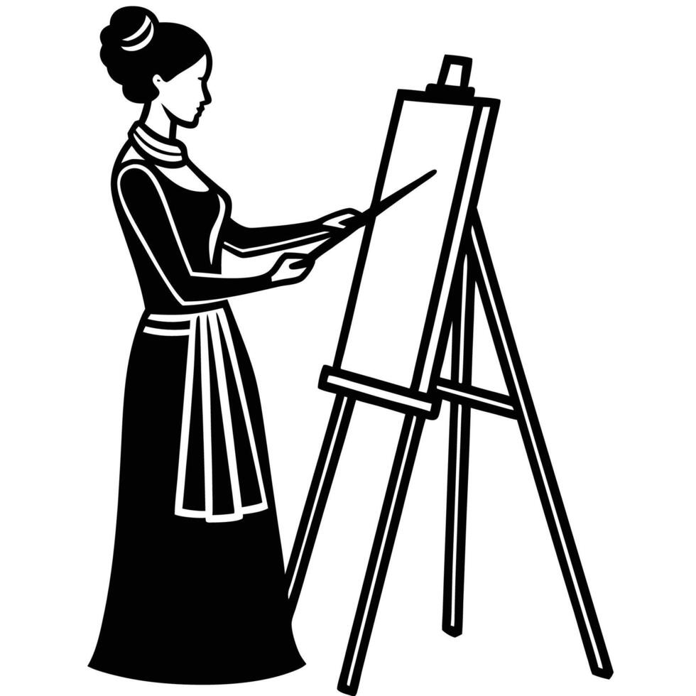 Silhouette of a Woman Painting with Passion and Focus vector