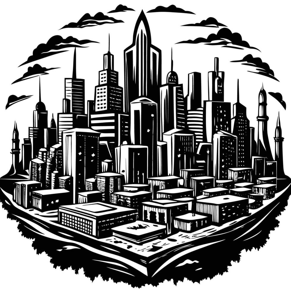 Vibrant Cityscape Explored with Watercolor vector