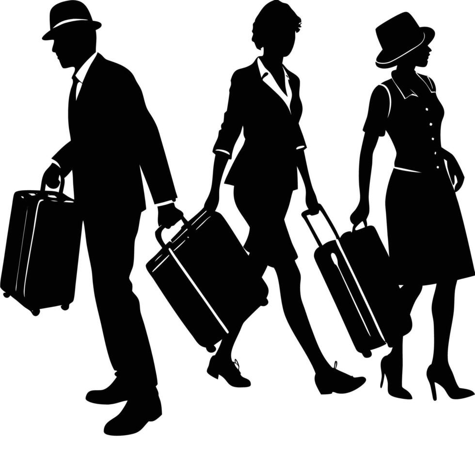 Silhouette People with Suitcases Embarking on New Adventures vector