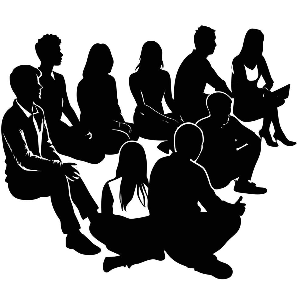 Silhouette of Sitting People in Black a Illustration vector