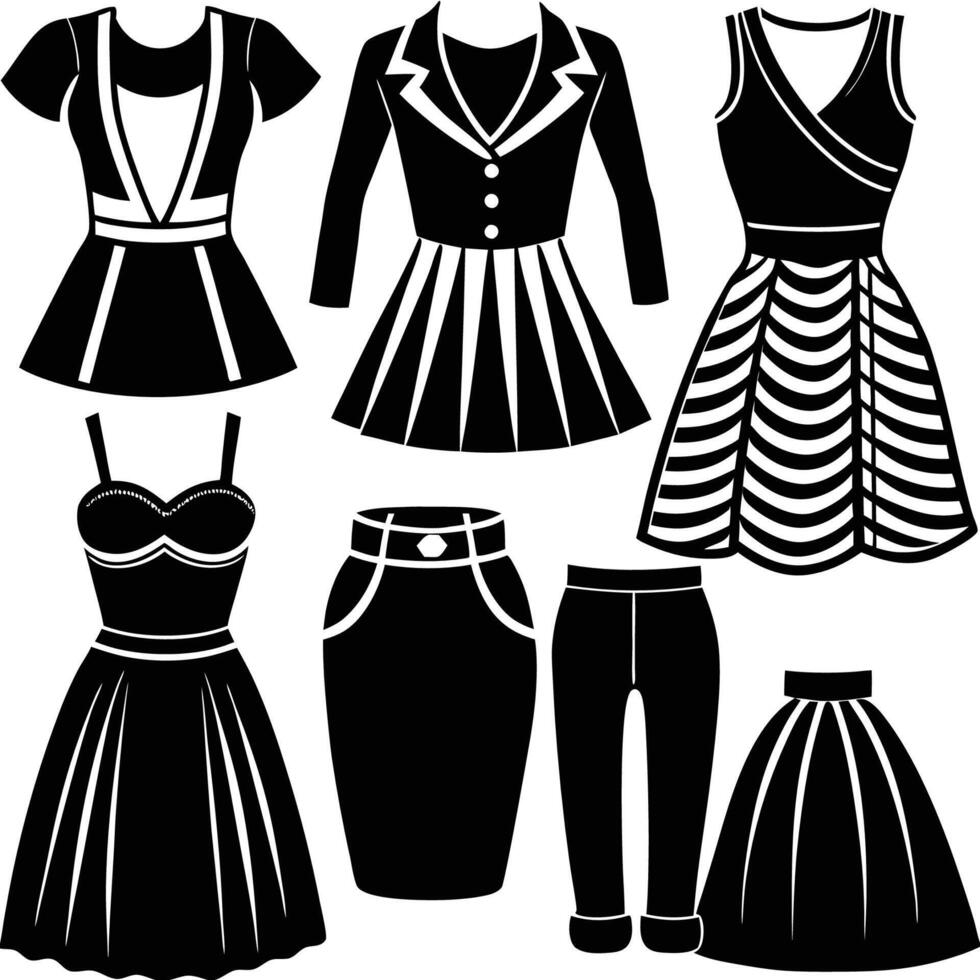 Silhouette of Female Fashion Apparel Collection on White Background vector