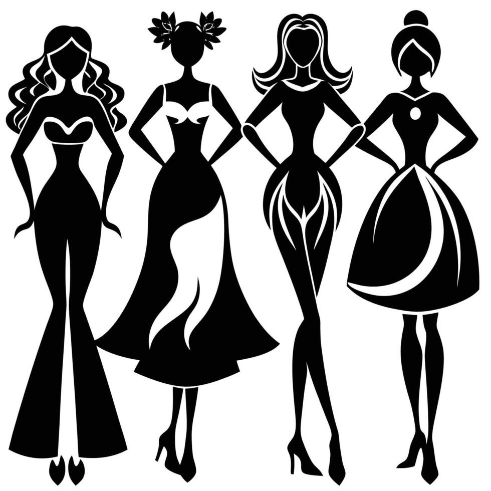 Set of Diverse Woman Silhouettes Isolated on Transparent Background vector