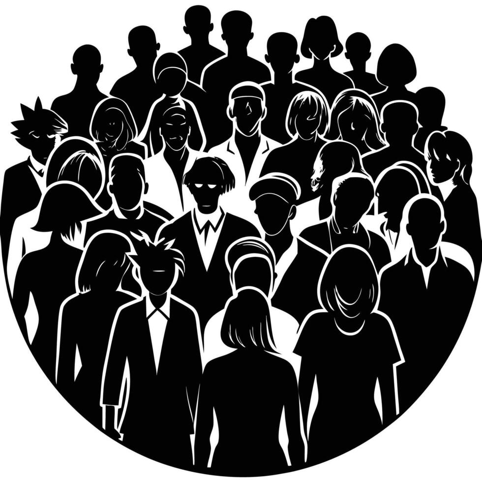 Silhouette of a Crowd of People Walking Together in a City Street vector