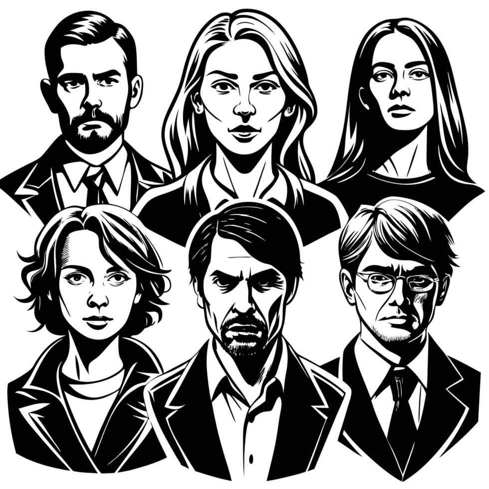Diverse Group of Isolated People Silhouettes in Format vector