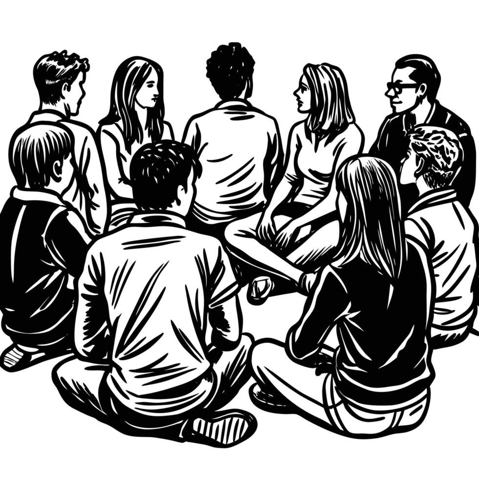 ized Sketch of People Sitting in Various Poses vector