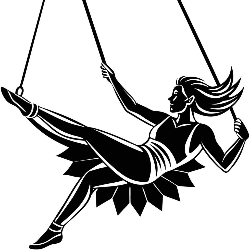 Detailed Silhouette of a Trapeze Artist in an Elegant Pose Against a White Background vector