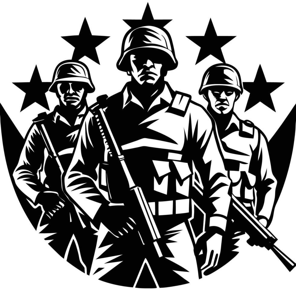 Silhouette of Soldiers Standing in a Line on a White Background vector