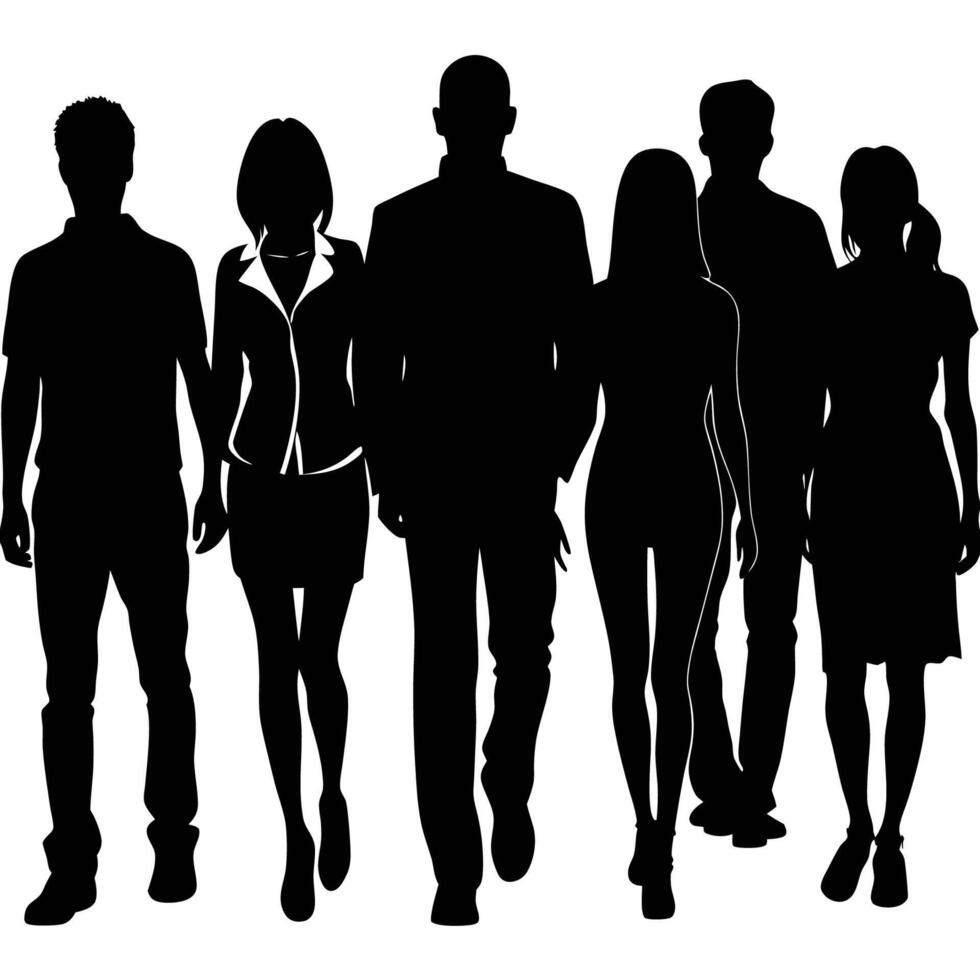 Diverse Silhouette Figures of People Standing on Isolated White Background vector