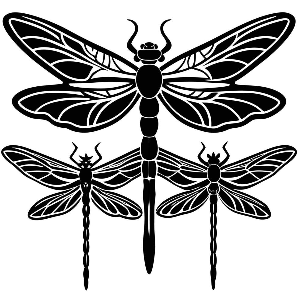 Isolated Silhouette Dragonfly Pack for Graphic Design vector