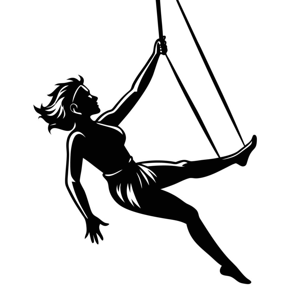 Minimalist Silhouette of a Trapeze Artist in Graceful Motion vector