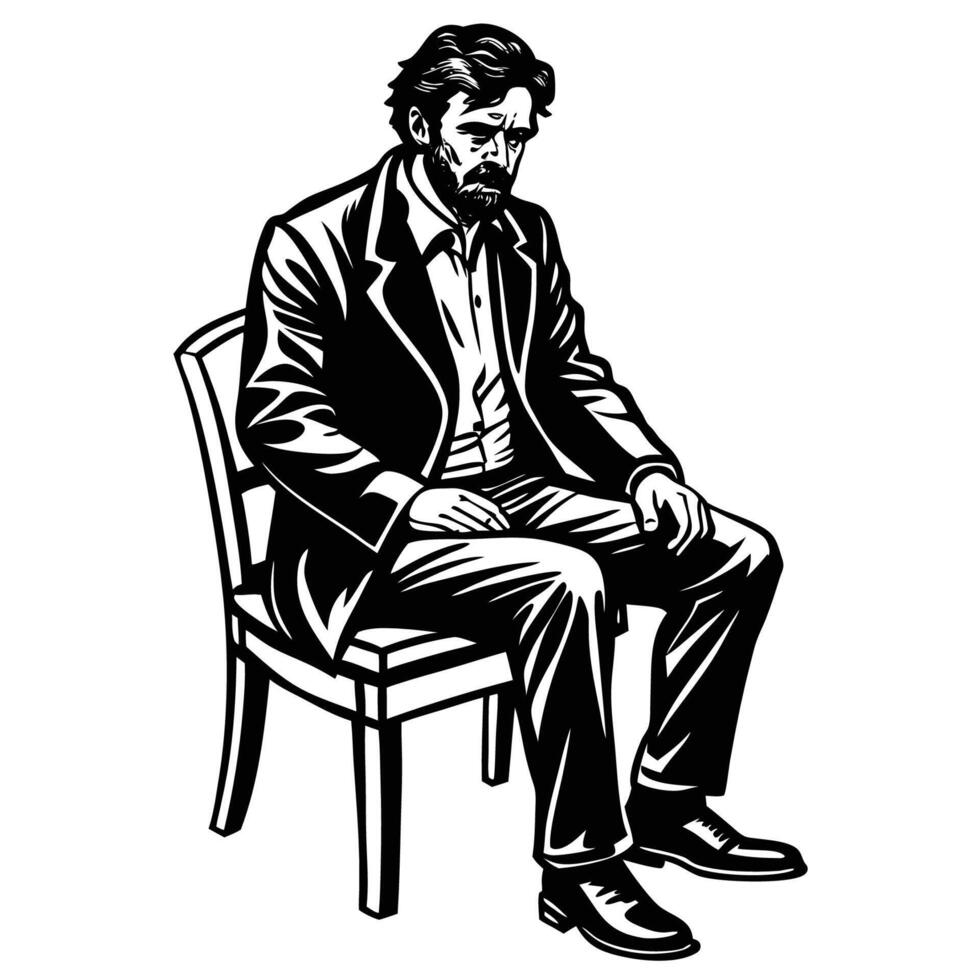 Pencil Sketch of a Man Sitting Elegantly on a Wooden Chair vector
