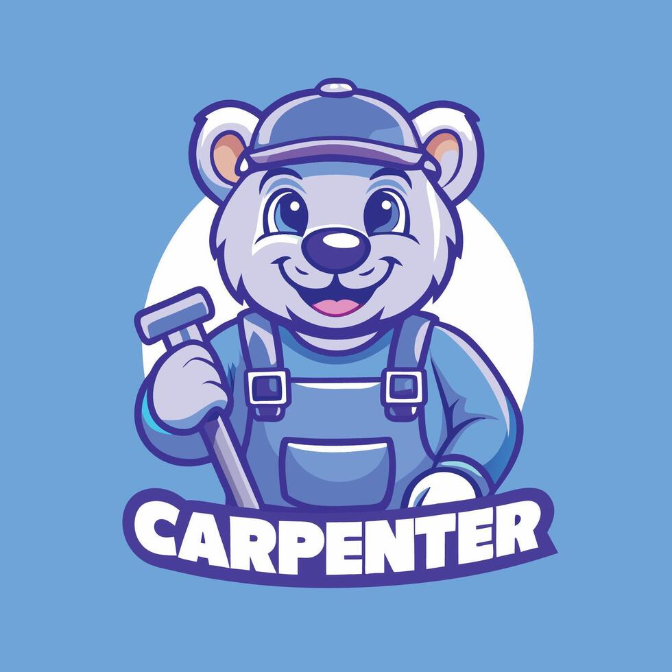 Adorable Cartoon Mascots Bear in a Carpenter s Uniform with Tools vector