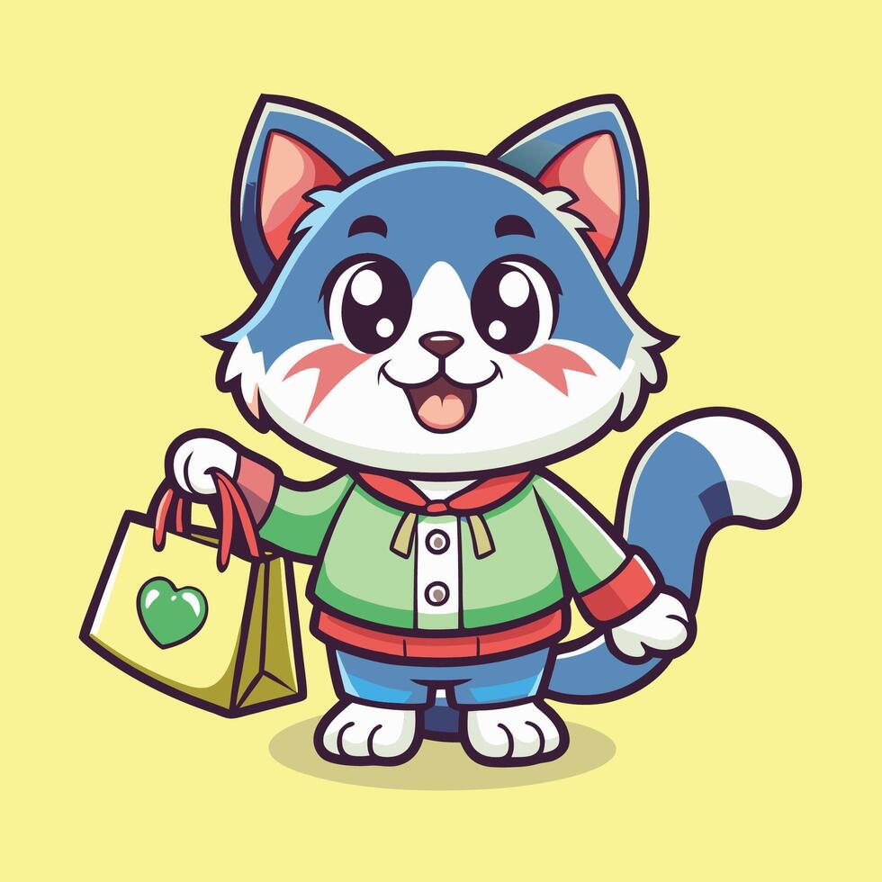 Adorable Shopping Cat Illustration in EPS 10 Format vector