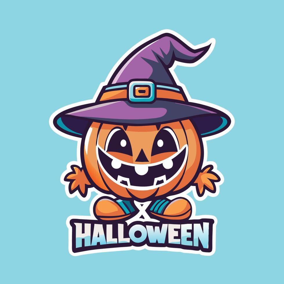 Cute Cartoon Pumpkin Witch Mascot with Friendly Smile and Magical Hat vector