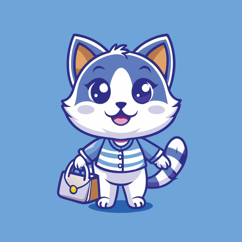 Adorable Shopping Cat Character Illustration in EPS 10 vector