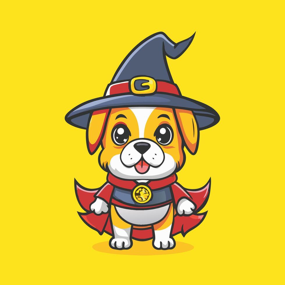 Adorable Canine Companion in Festive Witch Costume A Mascot for Halloween Cheer vector
