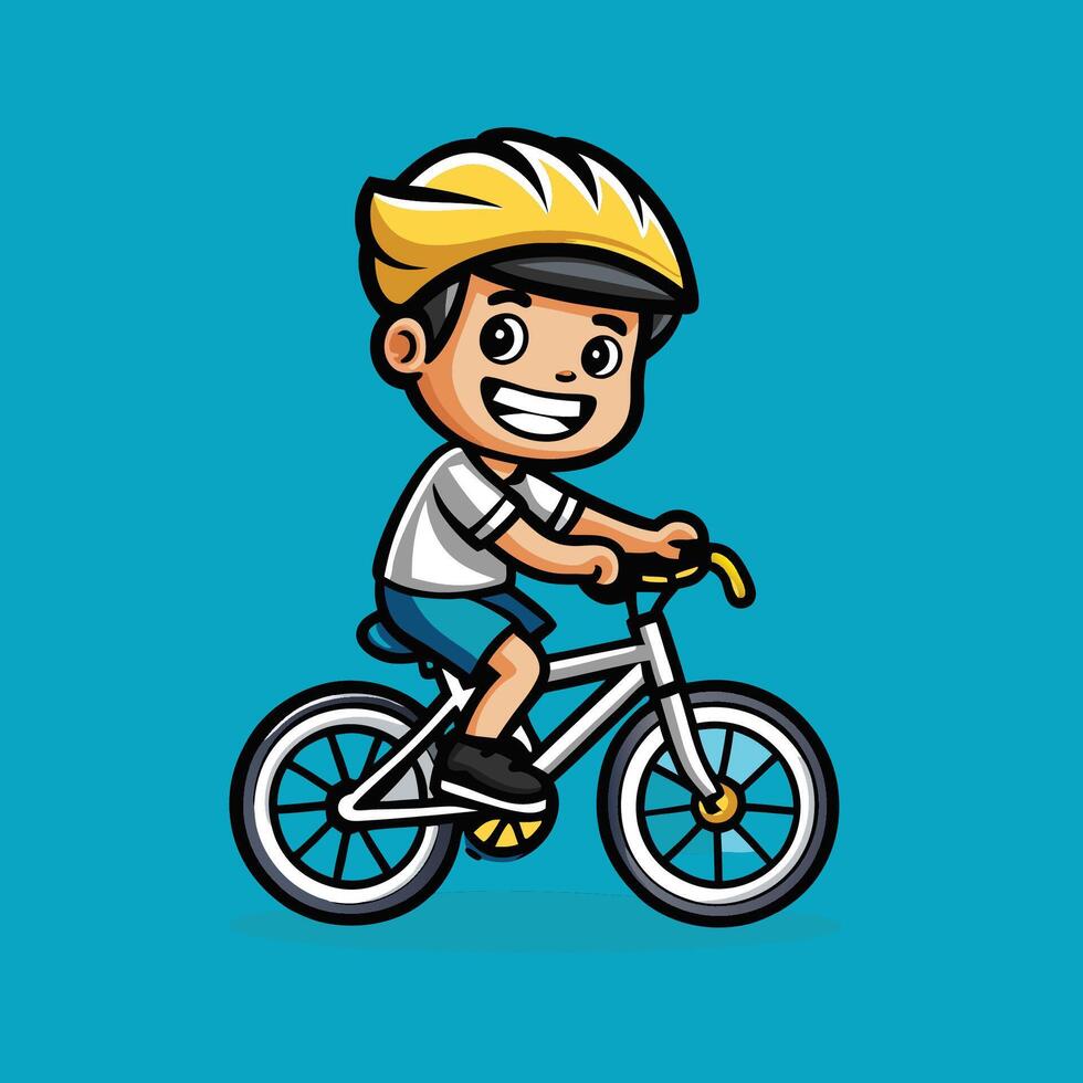 Cute Boy Riding Bicycle in Cartoonish Style Suitable for Logo or Mascot vector