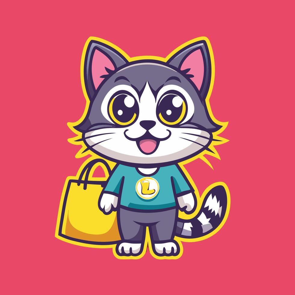Cute Shopping Cat Character with Bags in Illustration Format vector
