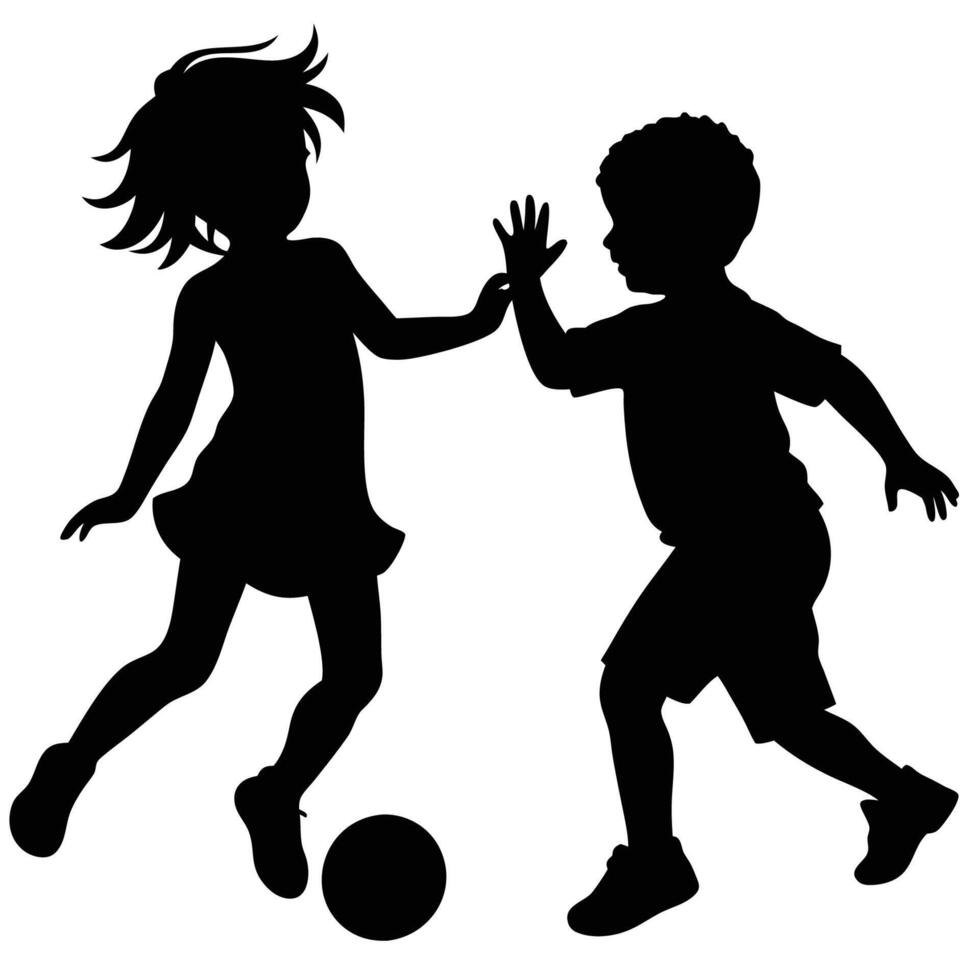 Silhouette of Kids Playing on a White Background Illustration vector